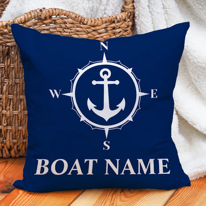 Custom Boat Name Pillow Covers Personalized Nautical Anchor Cushion Cases for Yacht Home Decor Beach House Welcome Aboard