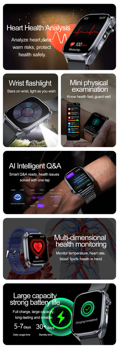 2026 New Non-Invasive Laser Treatment Three High Smart Watch  ECG+PPG Blood Fat Uric Acid Health Diagnosis Smart Watches For Man