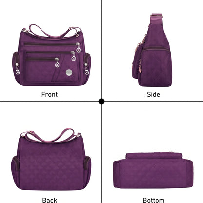 Water Resistant Nylon Multi Zipper Crossbody Bag Large Adjustable Strap Shoulder Purse for Mother Daily Outdoor Shopping Travel