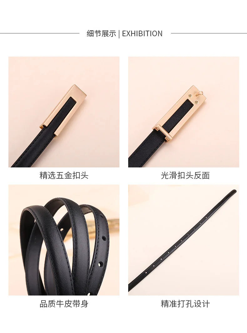 Ladies fashion cowhide leather belt; thin waist belt; versatile decoration; slimming dress; suit accessory; belt for women