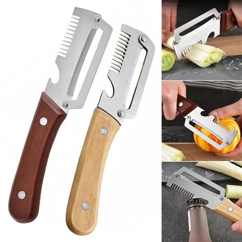 Multi-Functional Stainless Steel Peeler with Wooden Handle, Durable Smooth Kitchen Gadget for Fruits and Vegetables Peeling Slic
