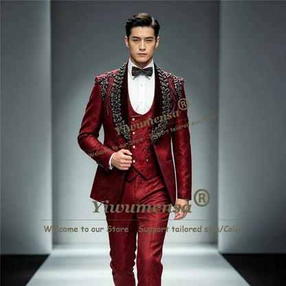 Double Breasted 2 Pieces Wedding Attire Slim Fit Separates Mix Match Luxury Beaded Lapel Suits for Men Stage Formal Groom Tuxedo