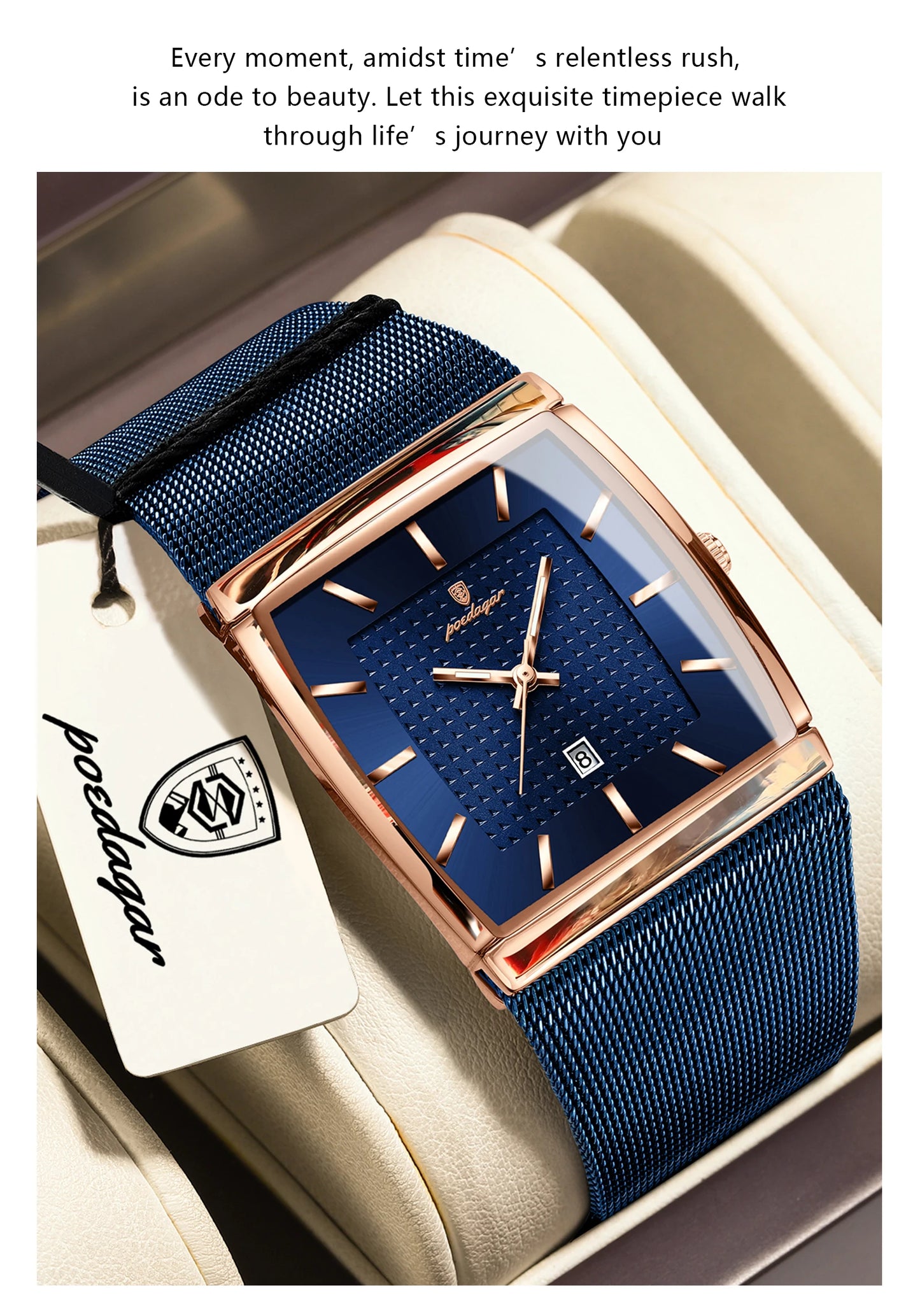 POEDAGAR Original Luxury Men's Wristwatch Stainless Steel Mesh Waterproof Luminous Date Man Watch Fashion Quartz Watches For Men