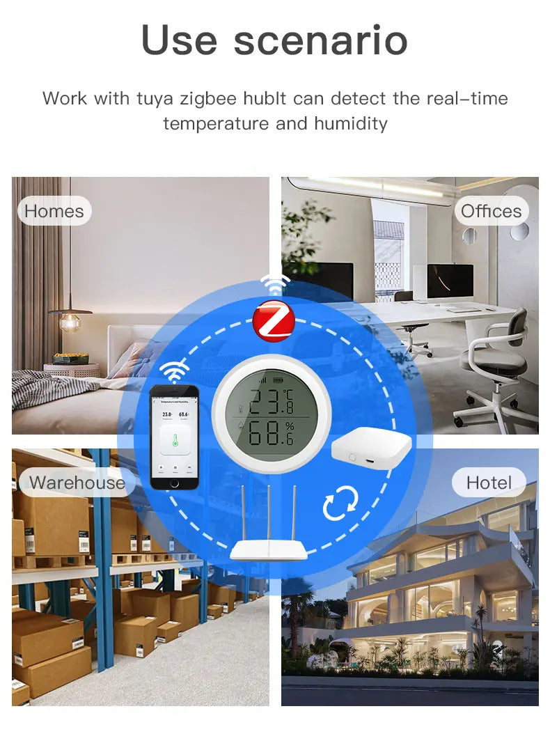 Temperature and Humidity Sensor With LCD for ZigBee Smart life APP Google Alexa Voice Control Support Multi-mode Gateway Option