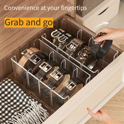 Belt Organizer Box 5 Grids Belt Storage Rack for Closet and Drawer Save Space Tie and Belt Plastic Display Case for Men Women