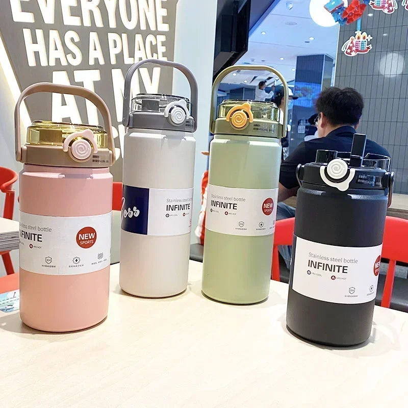 New Large Capacity Thermo Bottle with Straw Stainless Steel Thermal Water Bottle Keep Cold and Hot Thermos Cup Vacuum Flask