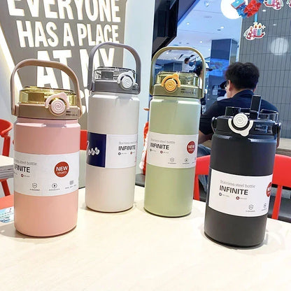 New Large Capacity Thermo Bottle with Straw Stainless Steel Thermal Water Bottle Keep Cold and Hot Thermos Cup Vacuum Flask
