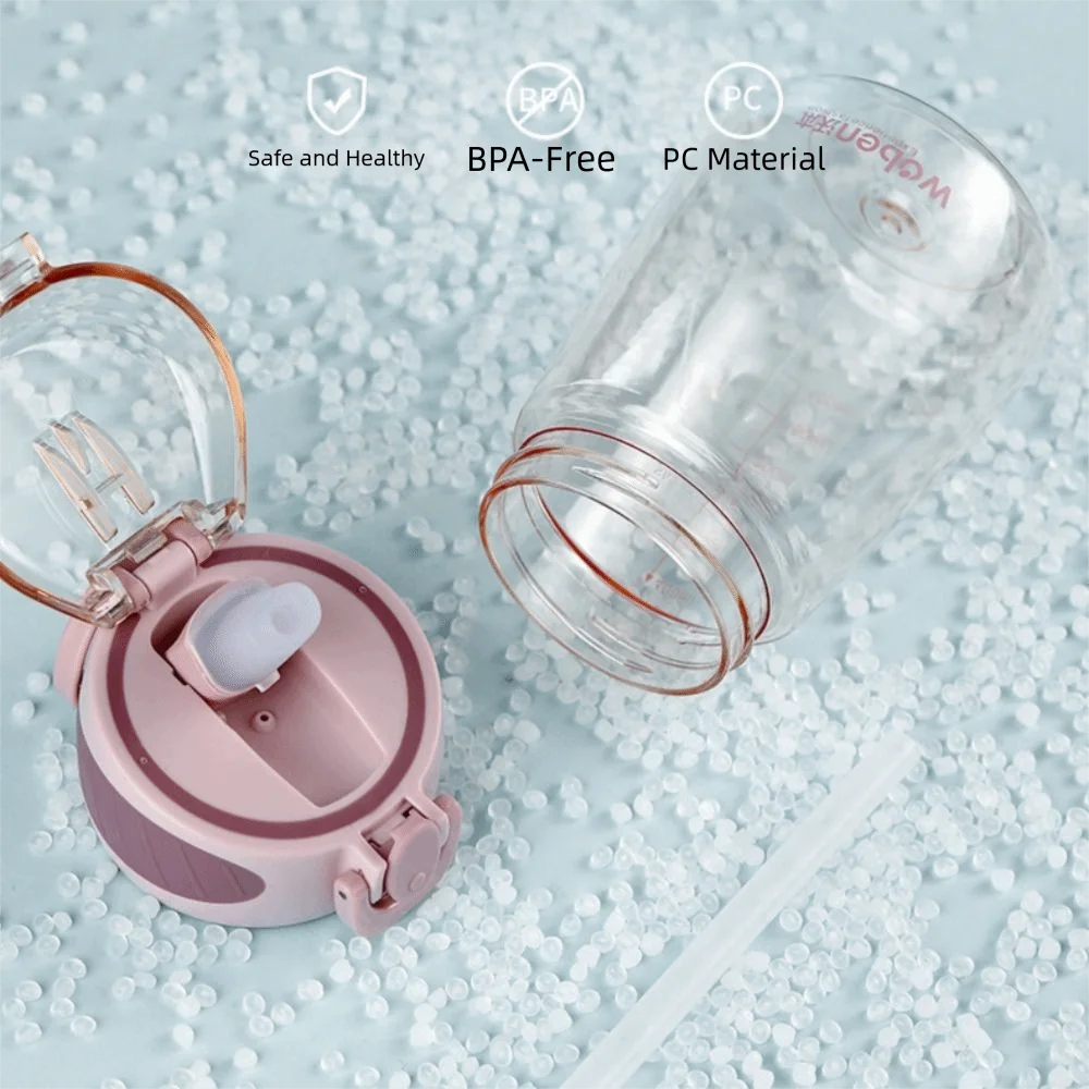 Portable Plastic Water Straw Cup Drop Proof with Scale Sippy Cup Leak-proof Food-Grade Silicone Water Bottle