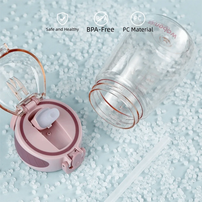 Portable Plastic Water Straw Cup Drop Proof with Scale Sippy Cup Leak-proof Food-Grade Silicone Water Bottle