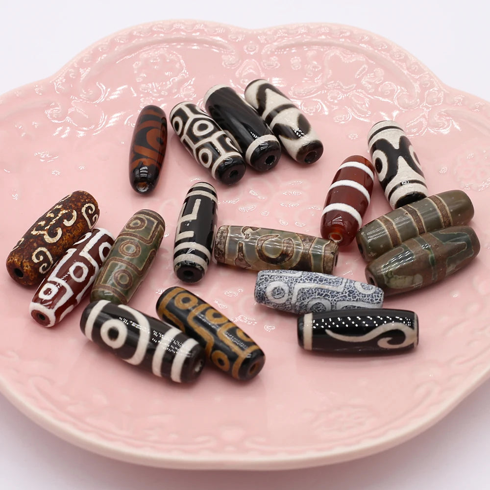Natural Stone Bead Tibetans Divination Pattern Natural Agates Loose Bead for Women Making DIY Jewerly Necklace Gift 12x30mm