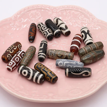 Natural Stone Bead Tibetans Divination Pattern Natural Agates Loose Bead for Women Making DIY Jewerly Necklace Gift 12x30mm