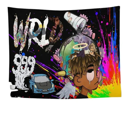 VIKAMA Hip-Hop Rapper Tapestry Juice World Street Art Wall Hanging Rap Music Poster Bedroom Living Room Wall Decor