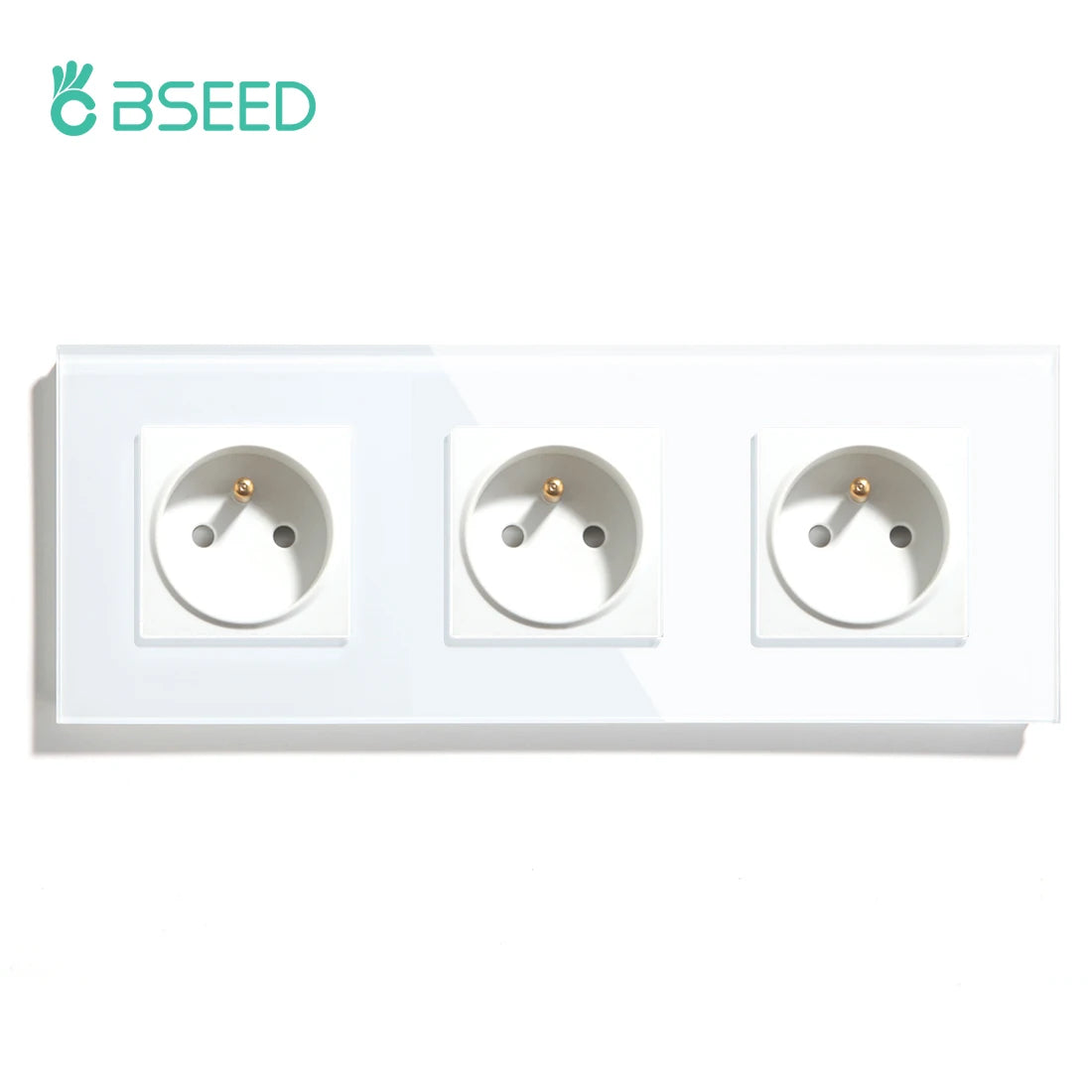 BSEED France Standard Single Wall French Socket Double Power Plug With White Black Gloden Crystal Glass Panel 16A 110V-250V