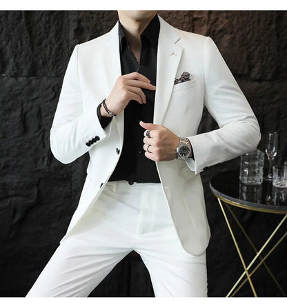 High quality Korean slim fit (suit + trousers) Fashion business handsome casual solid color wedding suit two-piece set