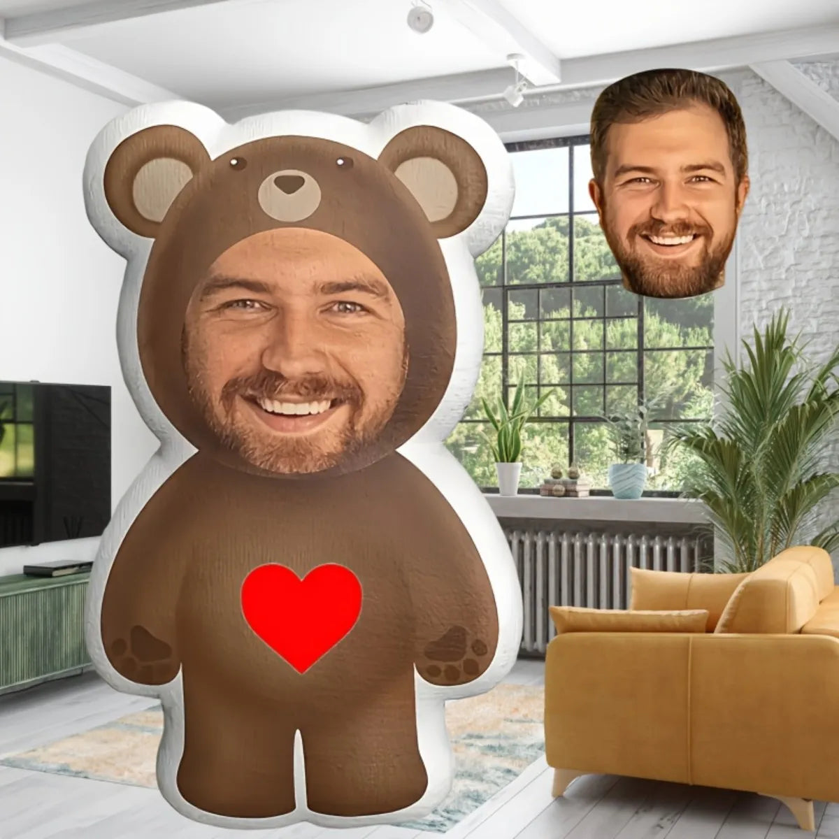 Personalized Photo Home Plush Pillow - Customized Face Bear Shaped Gift with Your Photo, a Must-Have Gift for Friends