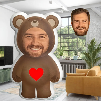 Personalized Photo Home Plush Pillow - Customized Face Bear Shaped Gift with Your Photo, a Must-Have Gift for Friends
