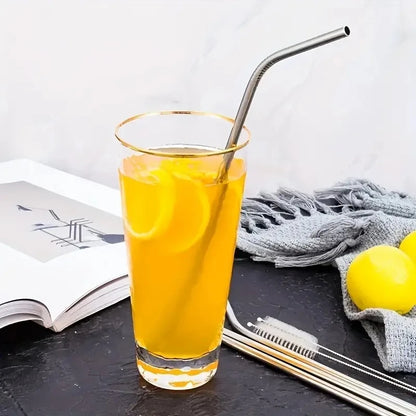 5/10Pcs Reusable Drinking Straw 304 Stainless Steel Straws Straight Bent Metal Straw with Cleaner Brush Pouch Wholesale