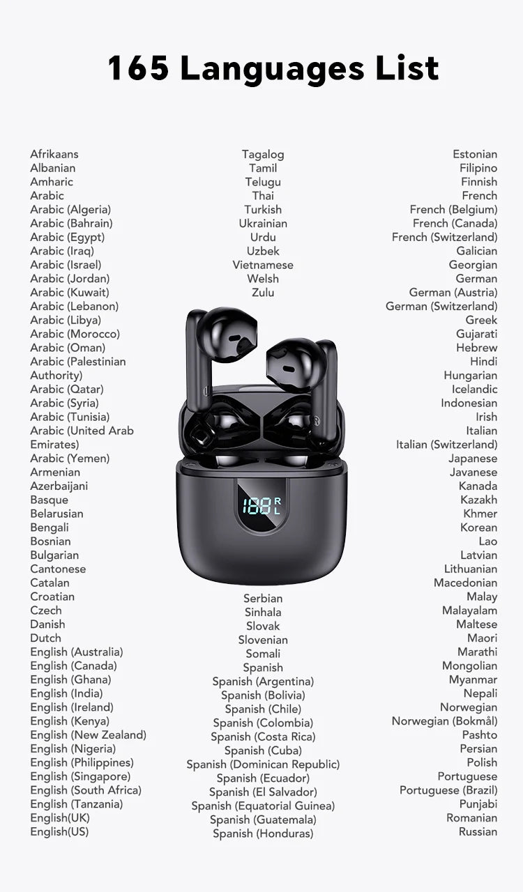 A18 AI Translator Earbuds  164 Languages BT5.4  Noise Cancellation  HD Call   Touch Control  Waterproof
