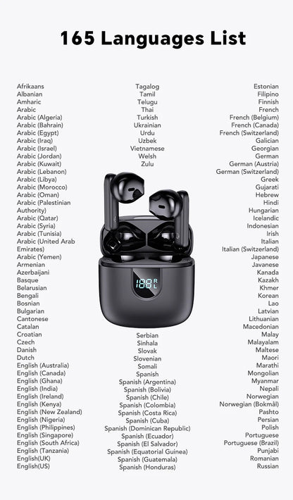 A18 AI Translator Earbuds  164 Languages BT5.4  Noise Cancellation  HD Call   Touch Control  Waterproof