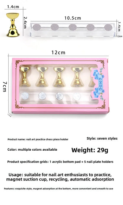 5pcs Nail Holder False Nail Tip Practice Stand Crystal Base Magnetic Holder Nail Art Display For Art Salon DIY & Practice Tools