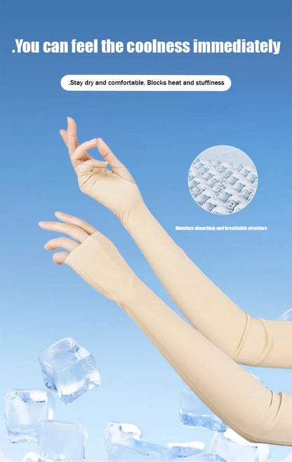 Invisible Sunscreen Seamless Ice Sleeves UPF50+ Cooling Silk Fabric UV Protection Arm Covers For Outdoor Sports Driving