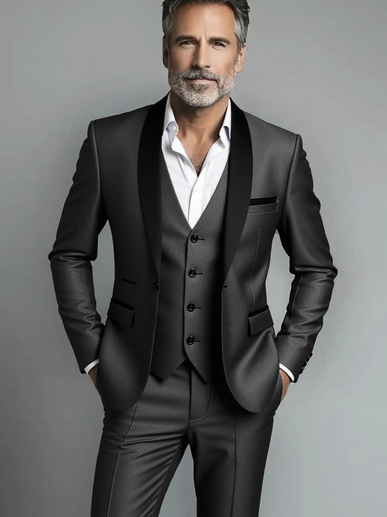 Black White Men Autumn Wedding Party Three Pieces Set Large Size Male Blazer Coat Pants and Vest Fashion Slim Fit Suit
