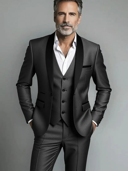 Black White Men Autumn Wedding Party Three Pieces Set Large Size Male Blazer Coat Pants and Vest Fashion Slim Fit Suit