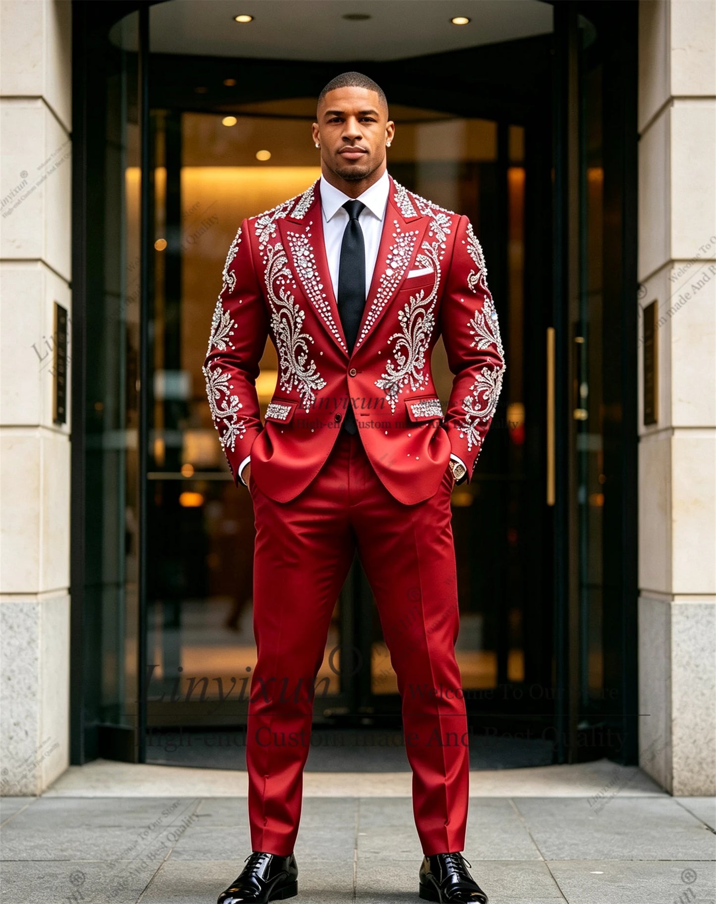 Elegant Wedding men's suits and separates Jewelry Stones Ornament Prom Blazers Customized 2 Pieces Groom Formal Party Tuxedos