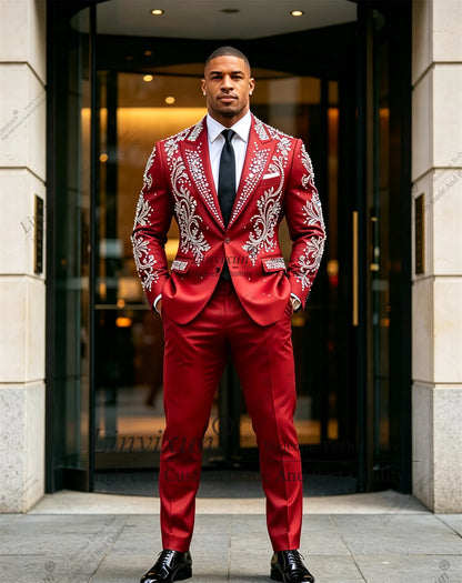 Elegant Wedding men's suits and separates Jewelry Stones Ornament Prom Blazers Customized 2 Pieces Groom Formal Party Tuxedos