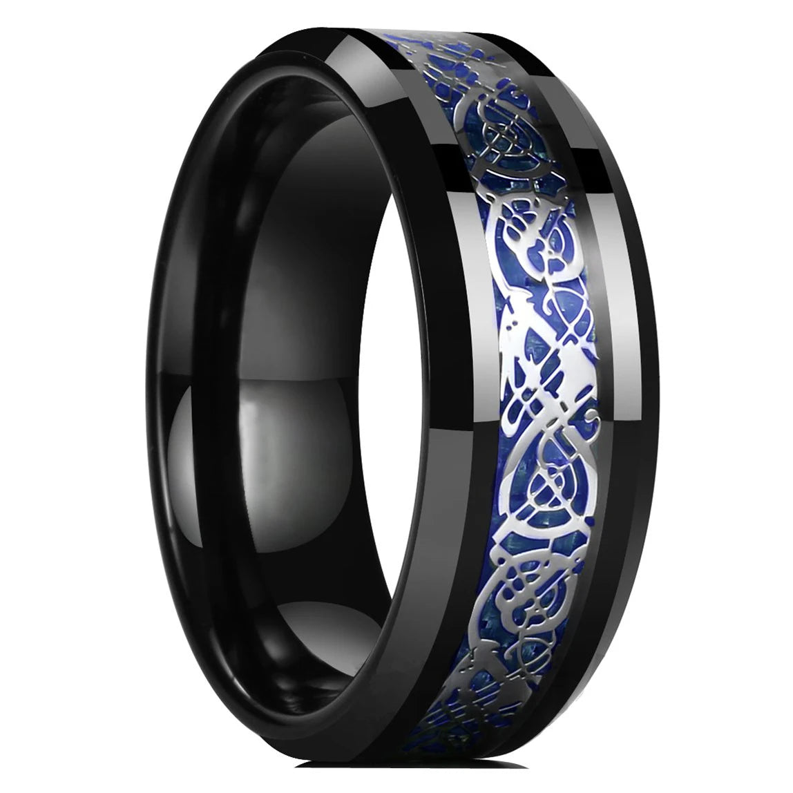 30 Colors Fashion 8MM Men Stainless Steel Celtic Dragon Rings Inlay Carbon Fiber Rings For Men Women Wedding Party Jewelry Gifts
