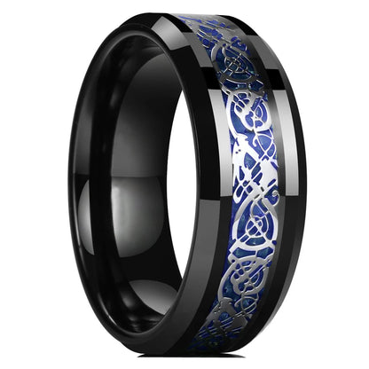 30 Colors Fashion 8MM Men Stainless Steel Celtic Dragon Rings Inlay Carbon Fiber Rings For Men Women Wedding Party Jewelry Gifts