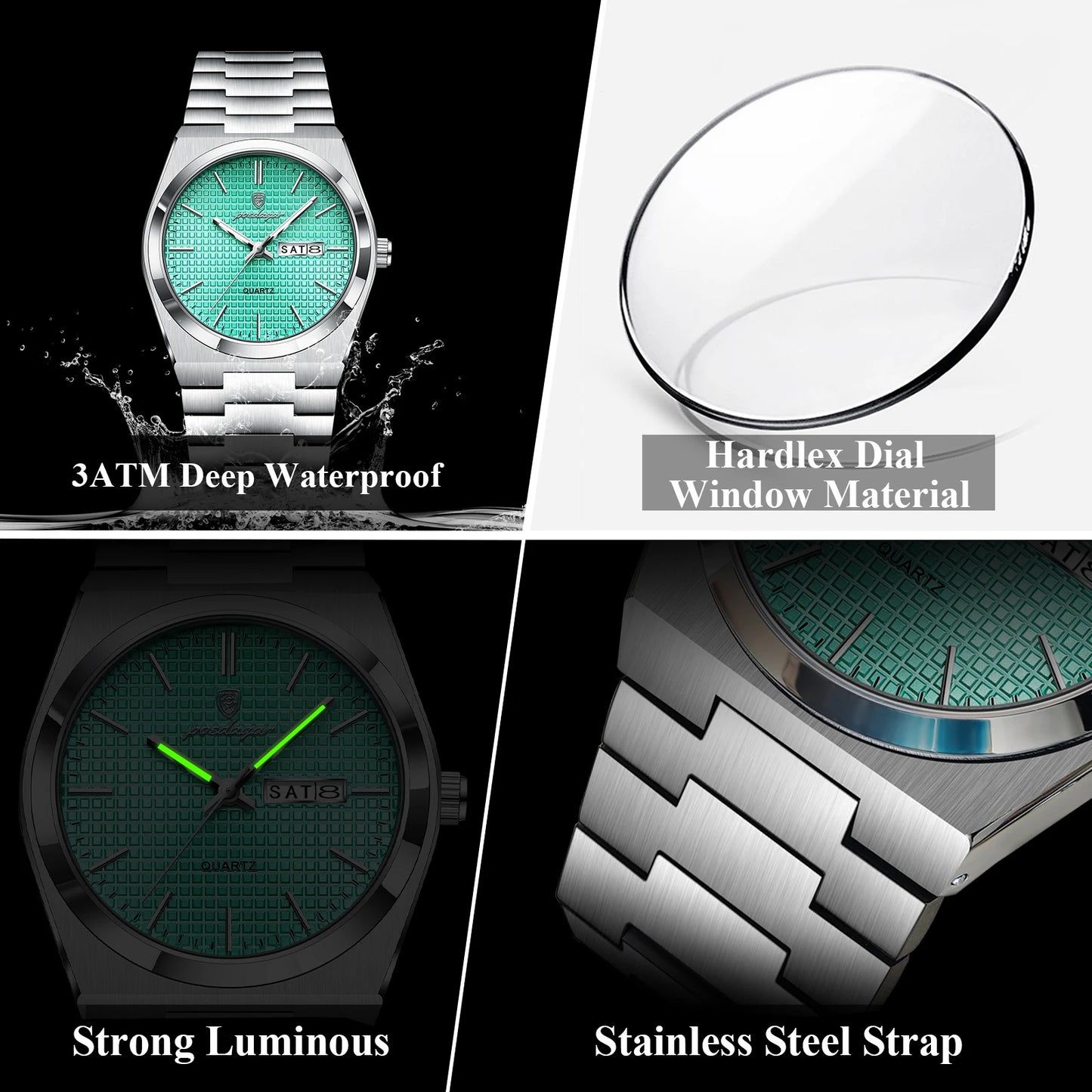 POEDAGAR Trendy Casual Man Watch Luminous Waterproof Stainless Steel Classic Men Wristwatch Date Week Men's Quartz Watches Reloj