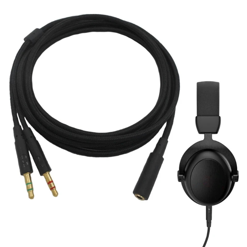 3.5mm Universal 2 in 1 Gaming Headset Audio Extend Cable For Kingston HyperX Cloud II/Alpha-/Cloud Flight/Core Headphone