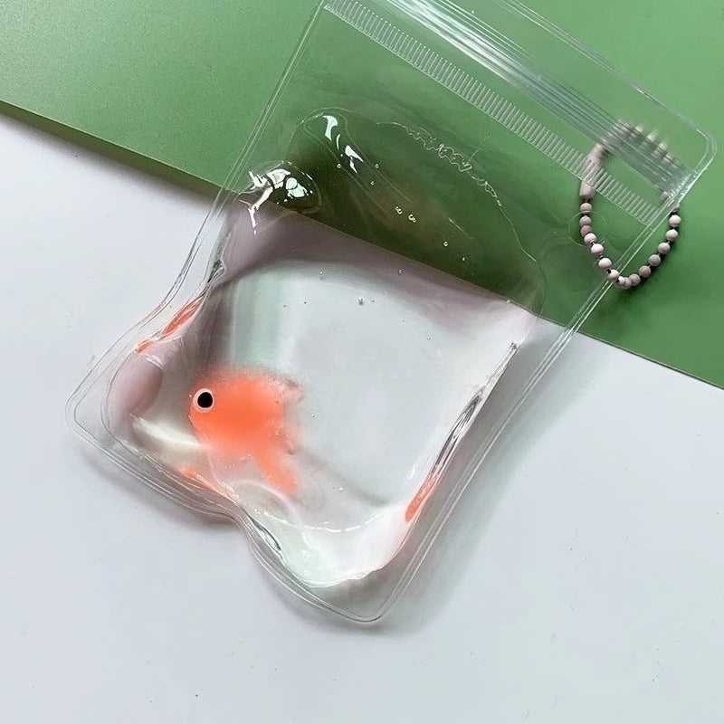 Cute Goldfish Squeeze Squishy Toy Soft TPR Pinch Fidget Gadget Transparent Bag Stress Relief Handheld Relax Novelty Accessory