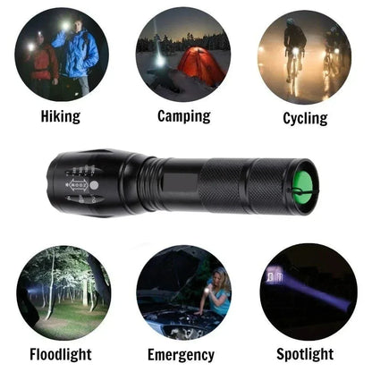 KDULIT T6 LED Flashlights Camping Torch 5 Light Modes Zoom Light Aluminum Alloys Waterproof Material External 18650 Battery