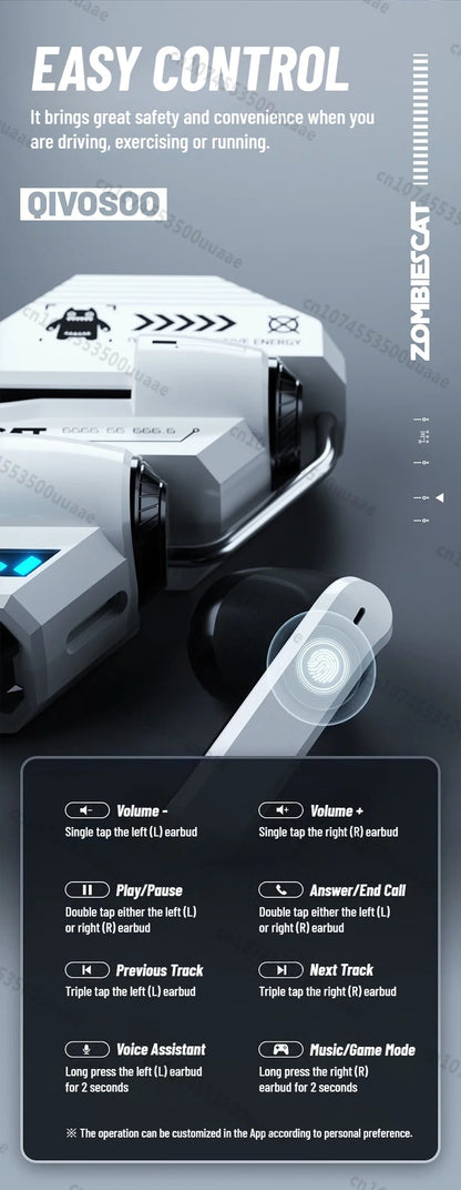 Zombies Cat Real Time Ai Translator Headphone Alloy Mecha Bluetooth 6.0 Earphone Immersive Stereo TWS Wireless Earbuds with APP
