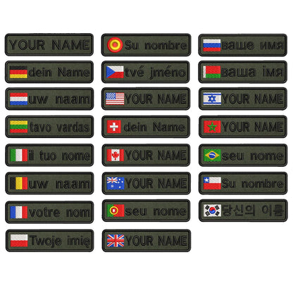 1PC 10cmX2.5cm Custom Name Flag Patch Badge Iron On Hook Loop Army green Netherlands Germany Russia France Belgium Italy Spain