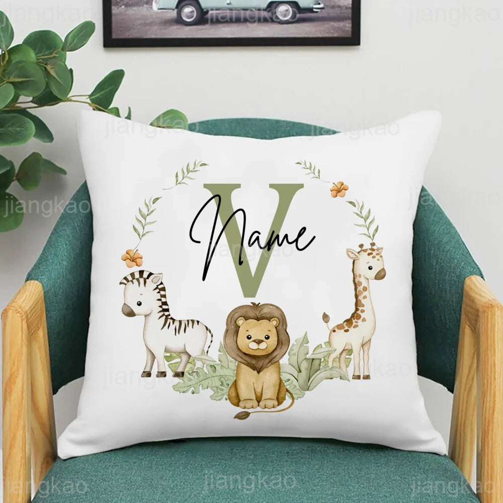 Animal with Name Pillow Case Personalized Pillow Dust Cover Bedroom Kids Wild Party Decoration Pillowcase Birthday Children Gift