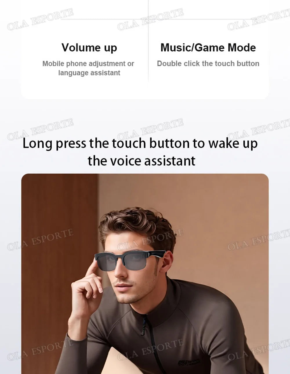 New Camera Control Smart Glasses Music Sunglasses Headphones Wireless Bluetooth Call Headset HIFI Audio glasses For Android HT30
