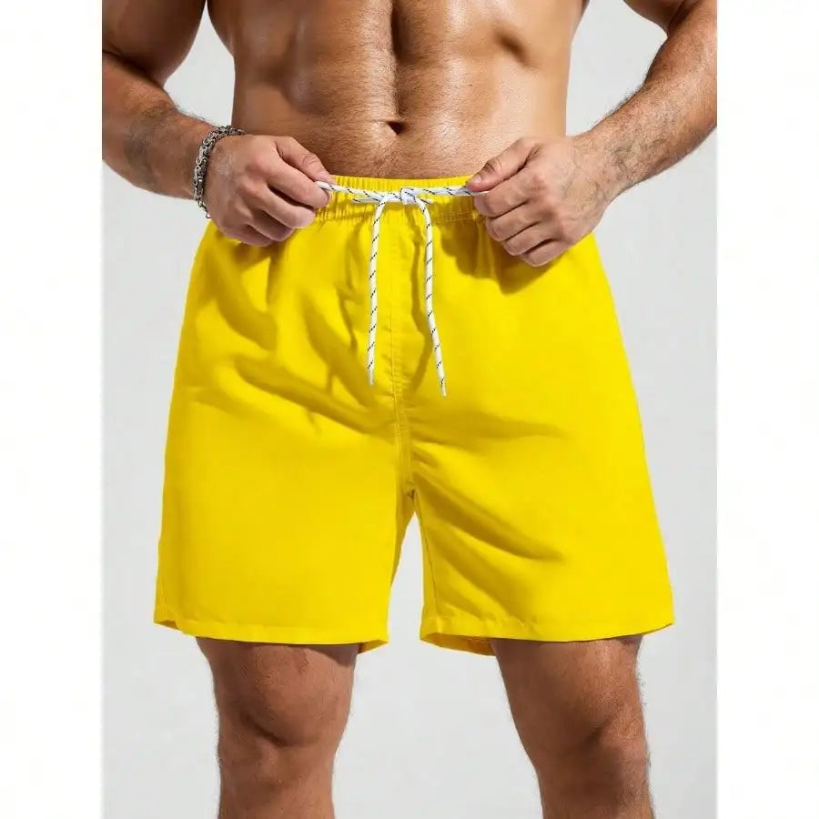 Palasendo Men's Plain Pocketed Drawstring Waist Beach Shorts, Suitable For Summer, Hawaiian, Men Dry Fit Orange Swim Trunks, Men Swim Trunk Matching, Men Beachwear, Plain Swim Trunks