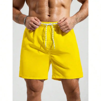Palasendo Men's Plain Pocketed Drawstring Waist Beach Shorts, Suitable For Summer, Hawaiian, Men Dry Fit Orange Swim Trunks, Men Swim Trunk Matching, Men Beachwear, Plain Swim Trunks