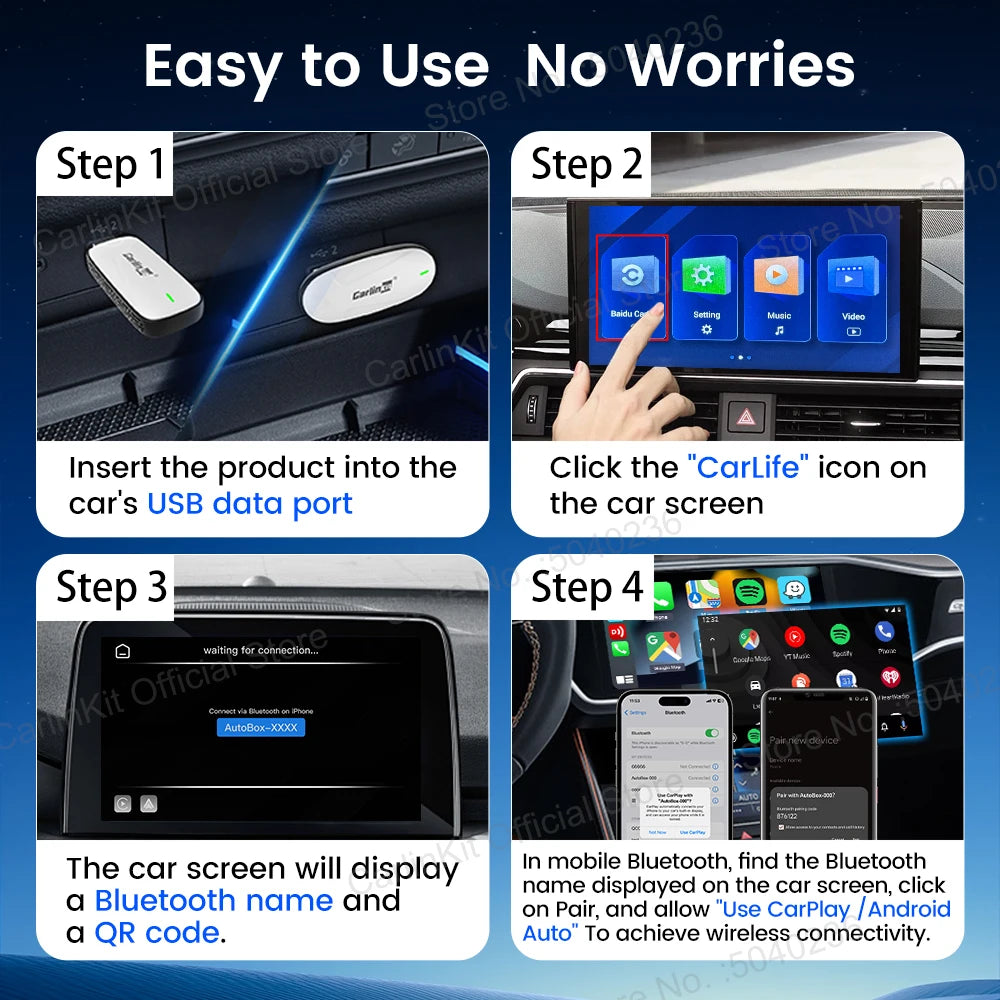 Baidu CarLife CarlinKit Wired To Wireless CarPlay Wireless Android Auto Adapter WiFi Bluetooth Auto Connection 2-In-1 Smart Box