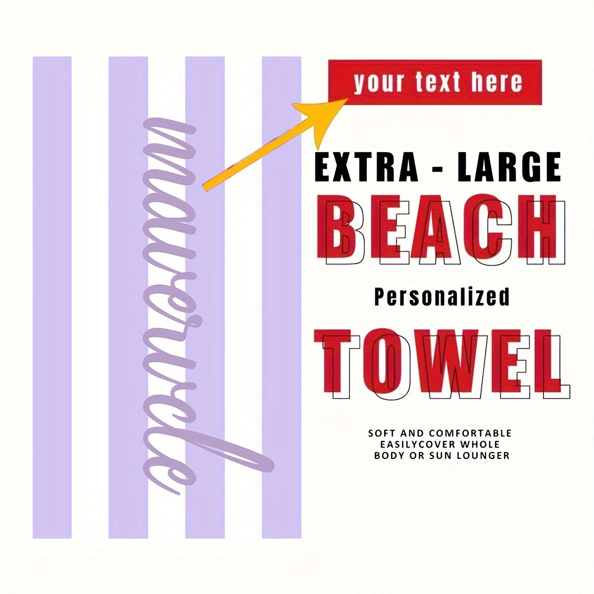 Personalized Striped Beach Towel Custom Name/Logo Microfiber Towel Thin Quick Dry Absorbent for Beach Swimming Yoga Bath Sports