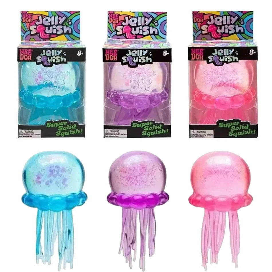 Glitter Octopus Squishy Toy Soft Stress Relief Fidget Toy Squeeze Jellyfish Squishy Compression Decompression Toy for Kid Adults