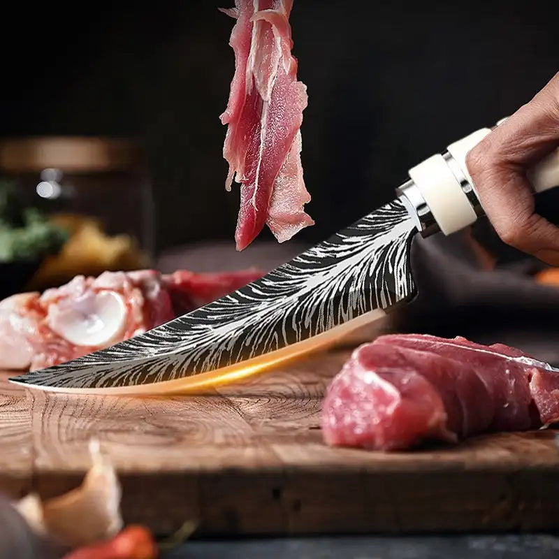 2025 new model boning knife with knife cover kitchen accessories, high-hardness forged sharp Damascus texture knife, fruit knife