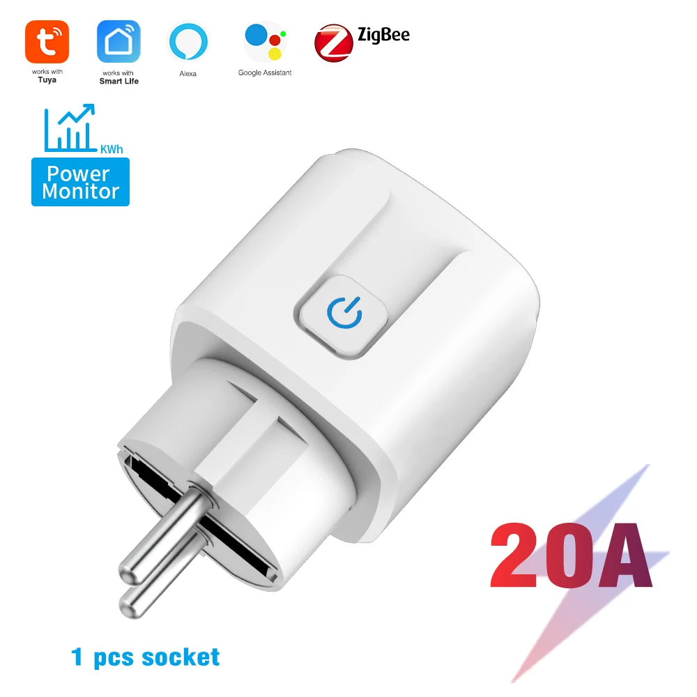 Tuya ZigBee Smart Socket Supporting Google/Alexa Voice Control| Requires Gateway| Remote Scheduling/Power Consumption Statistics