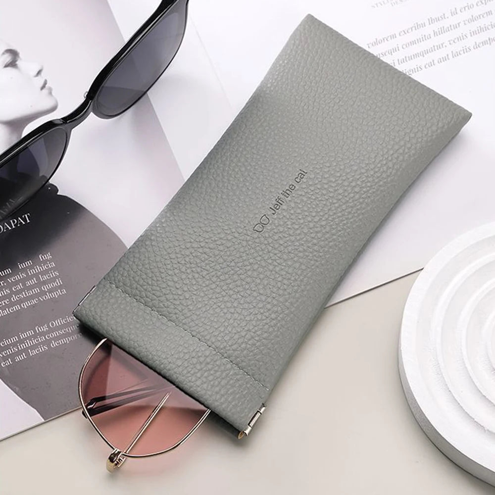 Litchi Magnetic Automatic Closing Glasses Bag Men Women Fashion Portable Soft PU Leather Reading Sunglasses Protective Pouch