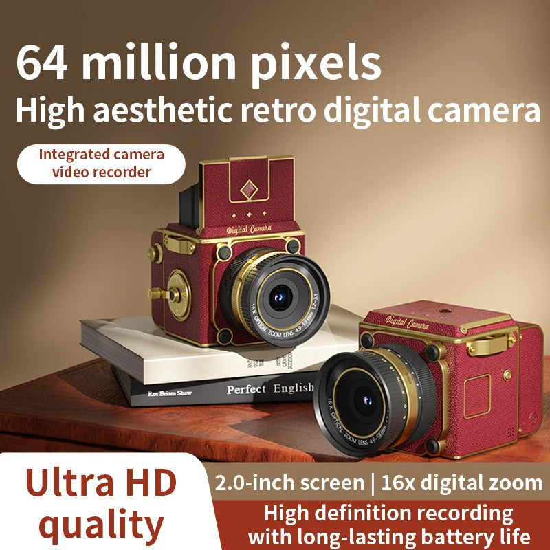 4K Retro Digital Camera 64MP Ultra Clear Pixels 16X Zoom 20 HD Screen Portable CCD Vintage Camera For Beginners And Students
