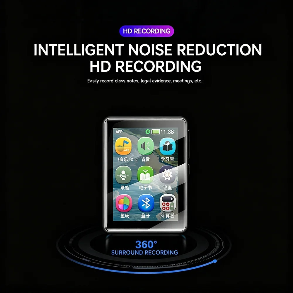KEBIDUMEI MP3 Player with 2.0" Touch Screen Bluetooth Walkman for Student Music Player Built-in HD Speaker FM Radio Recording