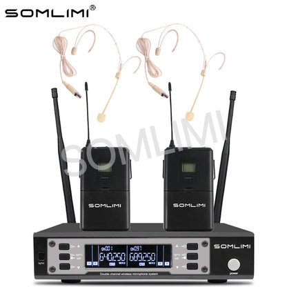 SOMLIMI 135G4 UHF Dual Channels Profession Wireless Microphone System Stage Performance Dynamic Long Distance Metal Handheld